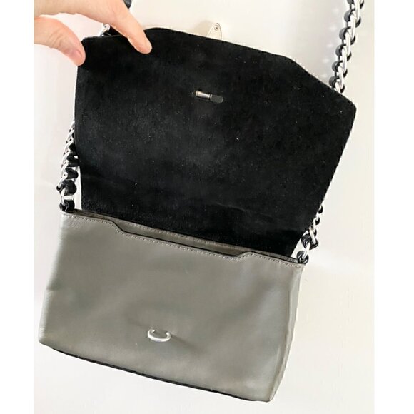 rag & bone Enfield Snake Flap Crossbody Bag Mini Leather Gray Black Python - Picture 9 of 12